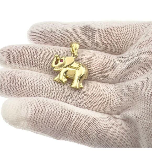 Elephant Pendant  10k Yellow Gold Lucky Charm 1" - Picture 3 of 4